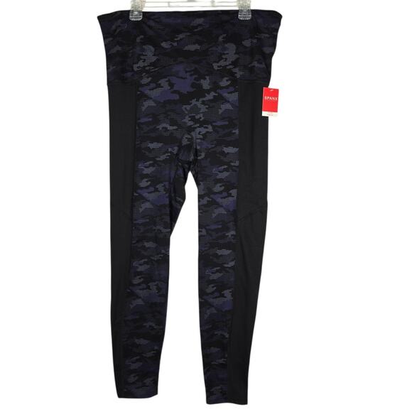 SPANX Pants - Spanx Booty Boost Leggings Womens 3X NEW Blue Geo Camo Active Compression Long